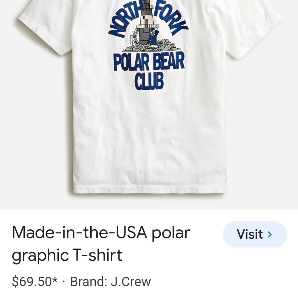 J.Crew North Fork Polar Bear Club graphic T-shirt White/Navy LG BNWT RETIRED $70